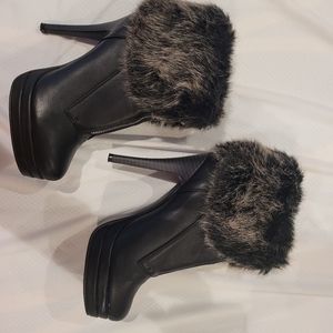 Fur cuffed platform ankle boots